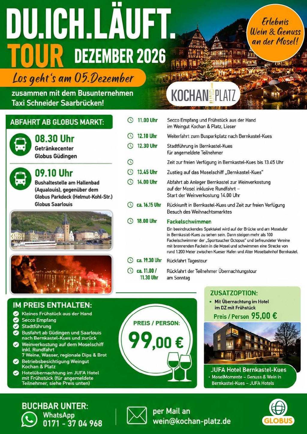 05.12.-06.12.2026 - „DU.ICH.LÄUFT"-Tour mit Übernachtung zum Weingut "Kochan & Platz" in Lieser & zum Weihnachtsmarkt nach Bernkastel-Kues